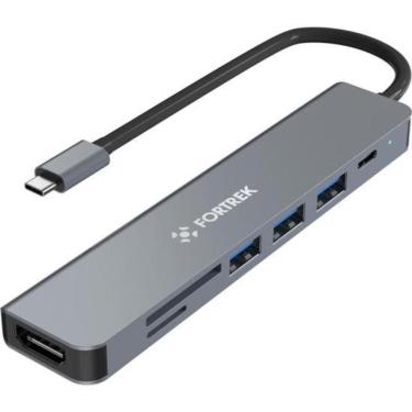 Imagem de Hub USB-C DC75 com 7 Portas, HDMI 4K, PD 100W, Slots SD e TF em Alumínio Cinza Fortrek