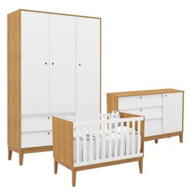 Imagem de Quarto De Bebe Unique 3 Portas Com Cômoda Sapateira Freijó Branco Eco 