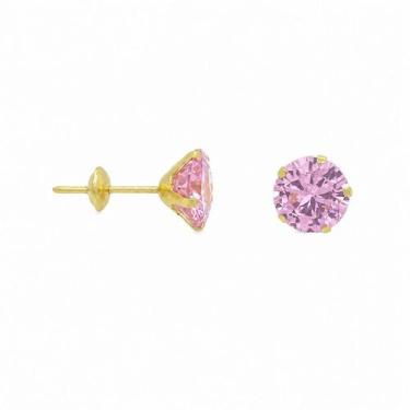 Imagem de Brinco em Ouro 18K com Zircônia Redonda Rosa Claro - Par - Justino Rib