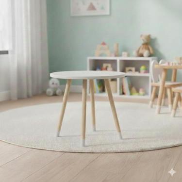 Imagem de Mesa Redonda Infantil 65x65cm Tampo MDF Pés Pinus Leve Cor:Branco - Ra