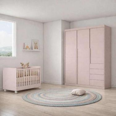 Imagem de Jogo de quarto Pérola com guarda roupa 3 portas e 4 gavetas + berço mi