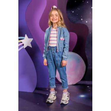 Imagem de Jaqueta Infantil Bomber em Jeans Zíper e Bolso Bordado Unicórnio - Kuk