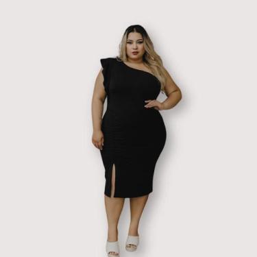 Imagem de Vestido Midi Plus Size Ombro Único com Babado 0662 - Bellucy Modas, Pr