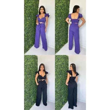 Imagem de Conjunto feminino adulto calça e blusa no tecido linho. Tamanho M  - I