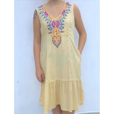 Imagem de Vestido Curto Feminina Regata Indiano Bordado Com Bolso - Deeyaa, M