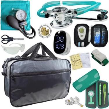 Imagem de Kit Bolsa Cores Aparelho de Pressao Esfigmomanometro Estetoscópio Medi