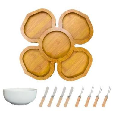 Imagem de Kit Tábua Petisqueira com Bowl Garfinhos e Espátulas 10 Peças - Papel 