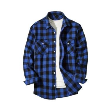 Imagem de Camisa Masculina De Flanela Xadrez Vermelha De Manga Longa, Moda Casua