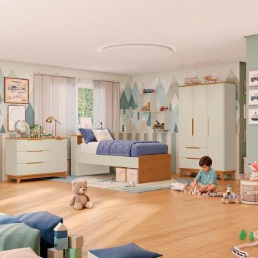 Imagem de Quarto Infantil com Cama Guarda-Roupa Cômoda e Nichos CB1497-ARJE MDP BP Argila-jequetiba Kappesberg