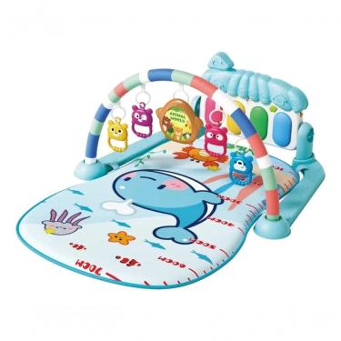 Imagem de Tapete de Atividades para Bebê com Piano Interativo Musical Arco com Brinquedos Estímulos Multissensoriais Azul