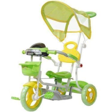 Imagem de Triciclo Passeio Infantil Com Pedal, Empurrador E Cobertura verde - IM
