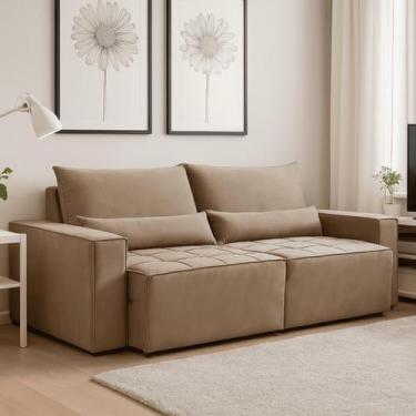 Imagem de Sofa Cama 220cm retratil e reclinavel 4 lugares Nepal Bege Castor - Ap