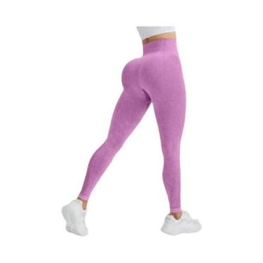 Imagem de Leggings De Yoga Femininas De Cintura Alta Sem Costura Em Nylon, Calça