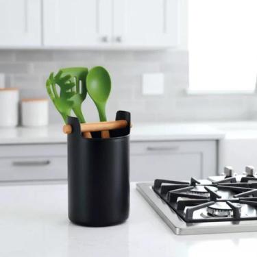 Imagem de Organizador Talheres Multiuso Alça Madeira 21cm Mesa Bancada Cozinha S
