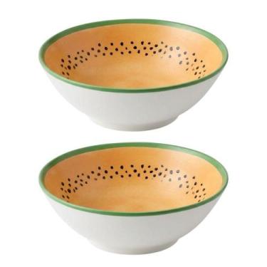 Imagem de Jogo 2 Bowl Mamão Tropical de Cerâmica 300ML Kit com 2 Tigelas Laranja