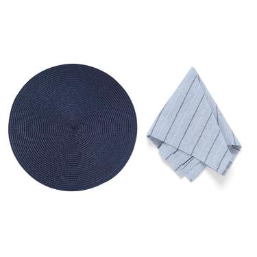 Imagem de Kit de Mesa Posta Nuance Azul 2 Lugares com Jogo Americano e Guardanapo de Tecido Copa & Cia