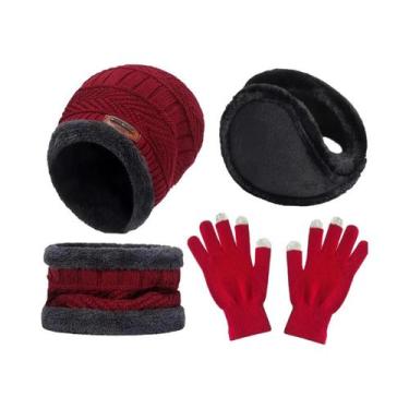 Imagem de Conjunto De Gorro, Cachecol E Luvas De Veludo Quente Para Homens, Mulh