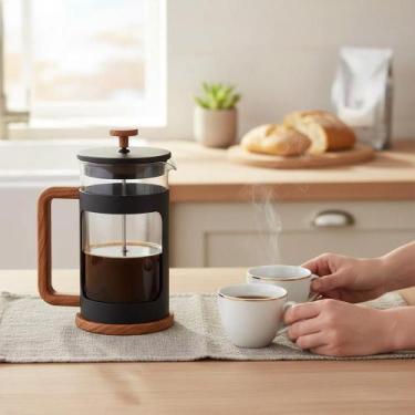Imagem de Cafeteira French Press Bialetti Woody 1 litro Preta: Design Escandinav