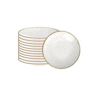 Imagem de Conjunto 12 Pratos Sobremesa Rústico Marrom em Porcelana Decorada 21cm Tramontina