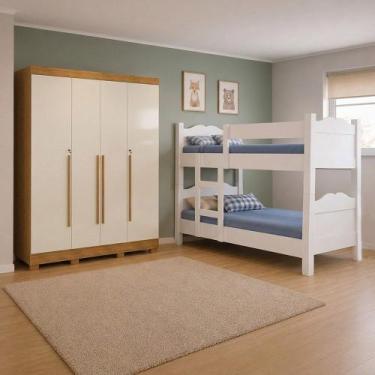 Imagem de Conjunto Quarto Beliche Madrid Grades Proteção + Roupeiro Domus Max 4 