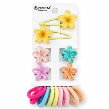 Imagem de Kit Acessórios Para Cabelo Infantil: 2 Presilhas, 4 Piranhas e 10 Elás