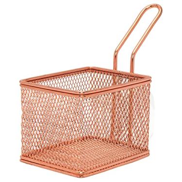 Imagem de Mimo Style Mini Cestas de Batatas Fritas, Retangular de Aço Inoxidável Bronze para Servir, Onion Rings, Snacks Fritos Utensílios de Cozinha com Suporte de Cesta de Fritadeira, Elegante e Moderno