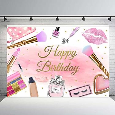 Imagem de MEHOFOND 2,1 x 1,5 m maquiagem spa feliz aniversário menina princesa rosa glamourosa cosméticos beleza maquiagem fundo decoração festa cabine foto estúdio adereços