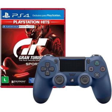 Imagem de Controle Ps 4 Sem Fio Dualshock 4 Azul + Game Gran Turismo Sport Hits