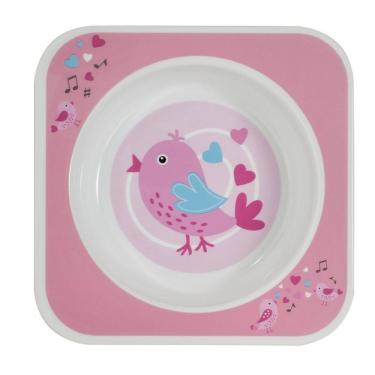 Imagem de Prato Bowl Alimentação Quadrado Pássaro Rosa Kababy 1121R