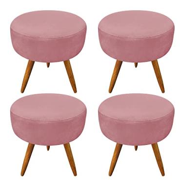 Imagem de Kit 4 Puffs Banqueta Redonda Nina Suede Rosê Pés Palito Castanho - Pallazio
