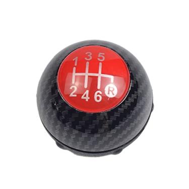 Imagem de 6 Speed Gear Shift Knob Sitck Head Leather Gloss Black Cap Replacement, para Fiat 500 500C 2007 - 2018 (Capa vermelha de fibra de carbono, R marcado abaixo)