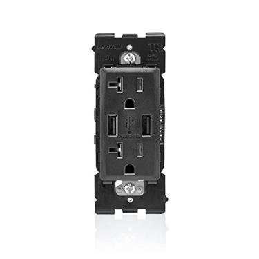 Imagem de Leviton RUAA2-OB Renu Carregador USB/Saída Duplex Resistente a Adulteração, 20A-125VAC, Preto Ônix