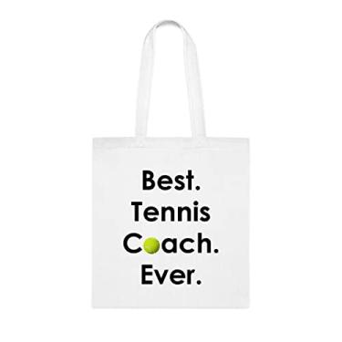 Imagem de Bolsa Tote Coach de tênis, Best Tennis Coach Ever Bag, Presente de Treinador de tênis, Presente para Treinador de tênis, Bolsa de Ombro Treinador de tênis, Bolsas Reutilizáveis para Treinador de tênis, Ideia de Presente de Cesta de Natal de Aniversário, Branco