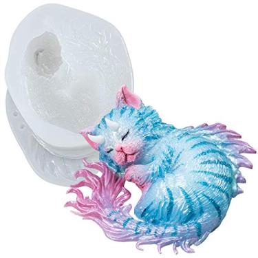 Imagem de Molde de silicone de resina epóxi gato diabo dragão chifres espírito gatinho animal para argila de polímero, sabão, vela, fabricação de joias grande em torno de 7,6 cm