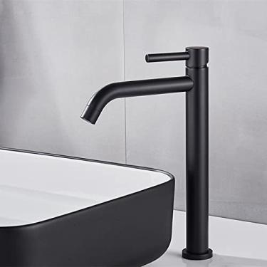 Imagem de Torneira de pia de bacia alta cromado preto fino lavatório de banheiro torneira misturador de água quente bacia de água fria torneira de guindaste torneira do banheiro, preto fosco A, China