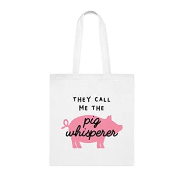 Imagem de Bolsa They Call Me The Pig Whisperer, presente divertido, bolsa de ombro, bolsas reutilizáveis, cesta de Natal de aniversário, ideia de presente, Branco