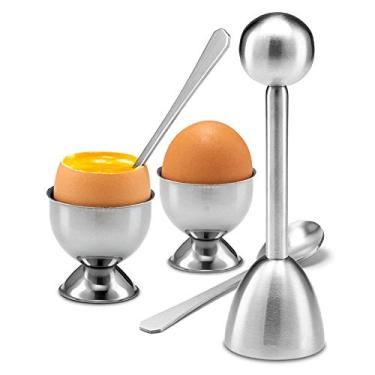 Imagem de ROARINGWILD Egg Topper Set Stainless Steel Egg Shell Separator Remover Egg Opener Egg Cups and Spoons Kitchen Tool Cooking Utensils Kitchen Gadget