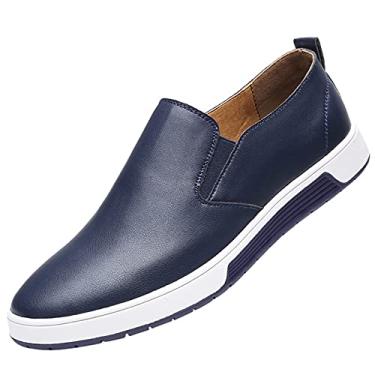 Imagem de MYNKYLL Sapatos slip on Business Wear Cor formal Respirável Quatro Homens Estilo Lazer Couro Sólido Estações Sapatos de Couro Masculinos Casuais Cadarço Tênis Couro (Azul, 10.5)