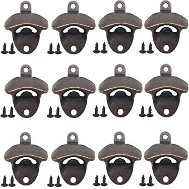 Imagem de TIHOOD Abridor de garrafas montado na parede 12 peças vintage abridor de garrafas de cerveja adequado para bares KTV hotéis casas (bronze vermelho)