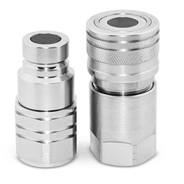 Imagem de Conjunto de acopladores/acopladores de conexão rápida hidráulicos de direção de fluxo alto da Flat Face, corpo de 5/8" x rosca SAE de 3/4"