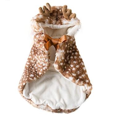 Imagem de SEIS Manto de alce para cães de Natal fantasia de animal de estimação marrom veado roupas para gatos capa quente de inverno para cães pequenos e médios (alce marrom)