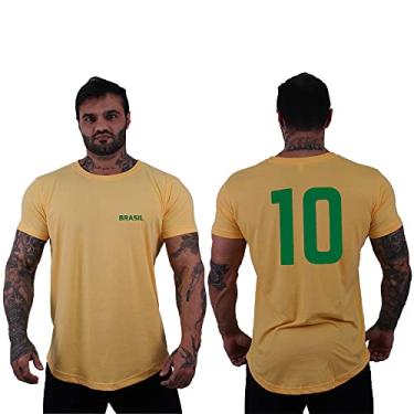 Imagem de Camiseta Masculina LongLine MXD Conceito Slim Brasil Número 10 Brandeira (GG, Opção 04)