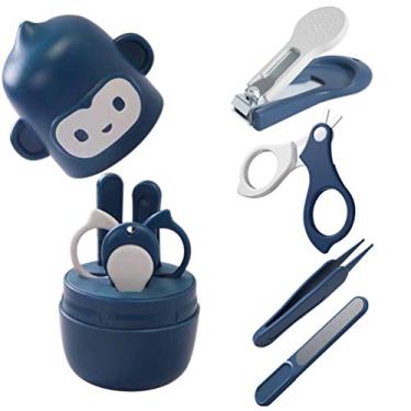 Imagem de Socub Kit de unhas de bebê, cortador de unhas de bebê, tesoura, lixa de unha, pinça, kit de cuidados de bebê 4 em 1 para recém-nascidos, crianças, azul