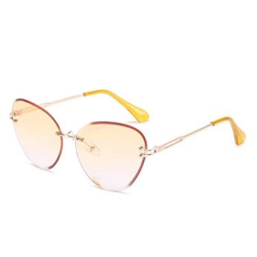 Imagem de Óculos de sol sem aro designer feminino masculino clássico olho de gato óculos de sol moda lente gradiente sem moldura óculos de condução uv400, amarelo, tamanho único