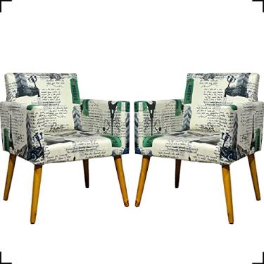 Imagem de Kit 2 Poltronas Decorativas Para Sala Cadeiras Para Recepção Manicure Sala De Espera Escritório Consultório Cores Pé Castanho - Clique & Decore (Paris Verde)