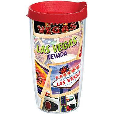 Imagem de Tervis Nevada – Copo de colagem Las Vegas com envoltório e tampa vermelha 473 ml, transparente