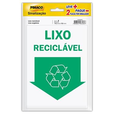 Imagem de Placas de sinalização Auto adesivo Pimaco "LIXO RECICLAVEL/ORGÂNICO" - 14x19cm, 02 placas por embalagem, 891739