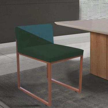 Imagem de Cadeira Office Lee Duo Sala de Jantar Industrial Ferro Bronze Suede Verde e Azul Turquesa - Ahazzo Móveis
