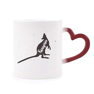 Imagem de Canguru Caneca sensível ao calor animal preto e branco Caneca vermelha que muda de cor