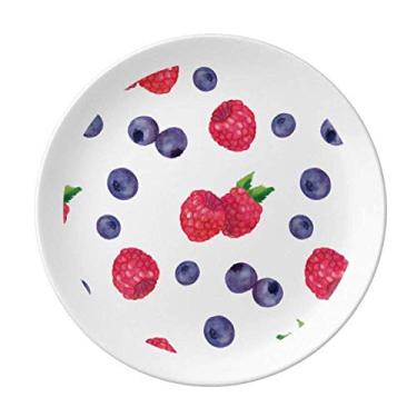 Imagem de Prato decorativo com estampa de frutas de morango de mirtilo de porcelana salver louça de jantar